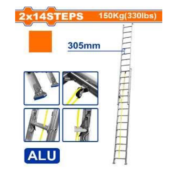 Thang nhôm trượt 2 đoạn 2x14 bậc Wadfow WLD8H28