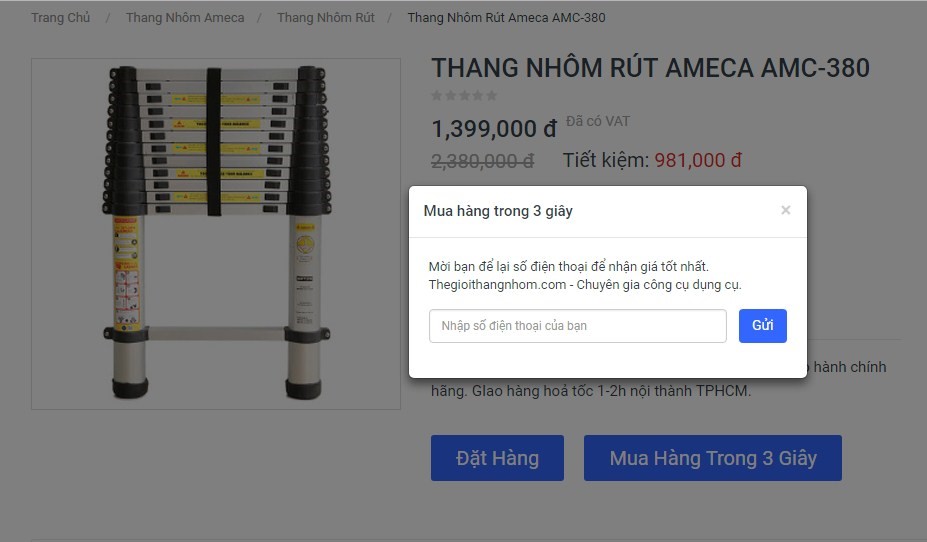 Bạn có thể nhấn chọn nút mua hàng trong 3 giây, sau đó nhập số điện thoại để nhận giá tốt nhất